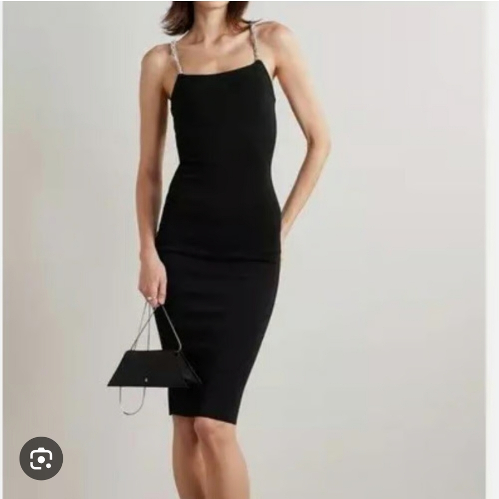 NWT Camila Coelho Braided Rhinestone Strap Black Stretch Midi Dress S